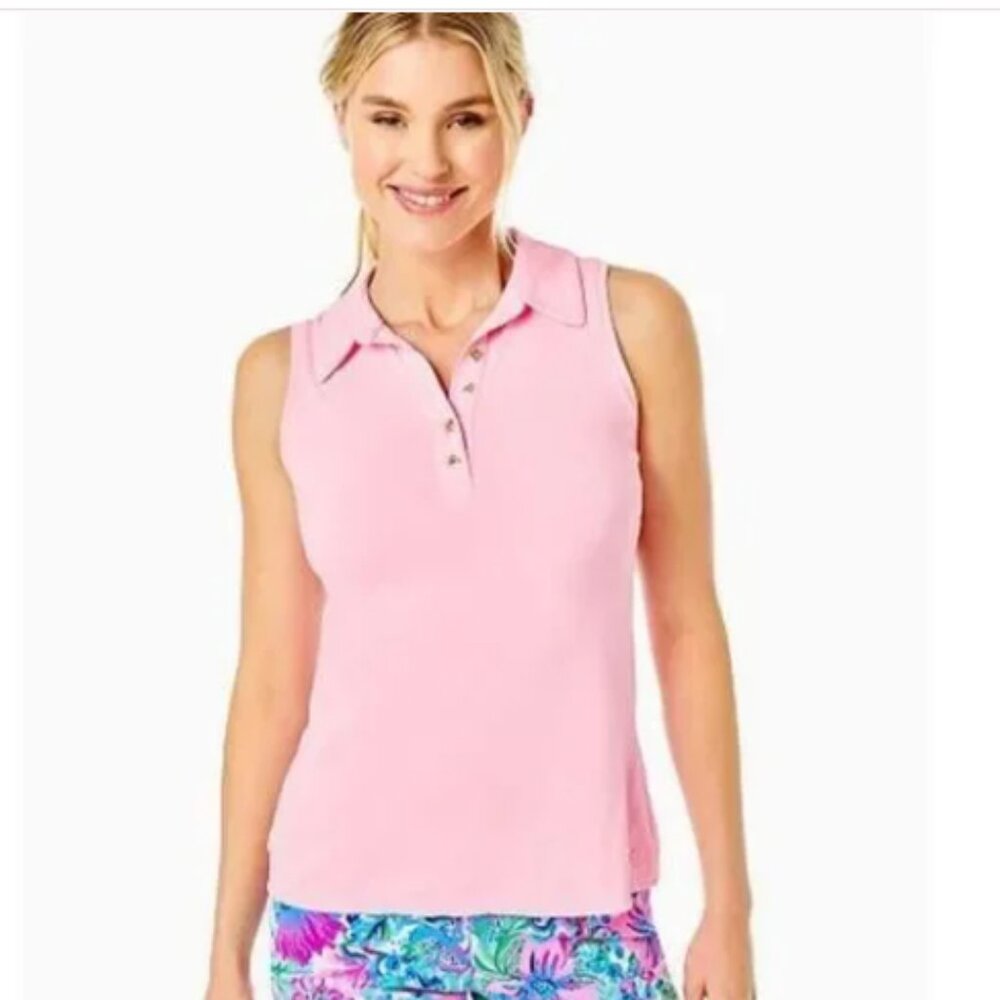 Lilly Pulitzer Reema Sleeveless Top Peony Pink Golf Athletic Polo size XS